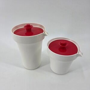 Vintage Tupperware Sugar and Creamer Set Sunburst Lid 1209 1210 MCM EUC